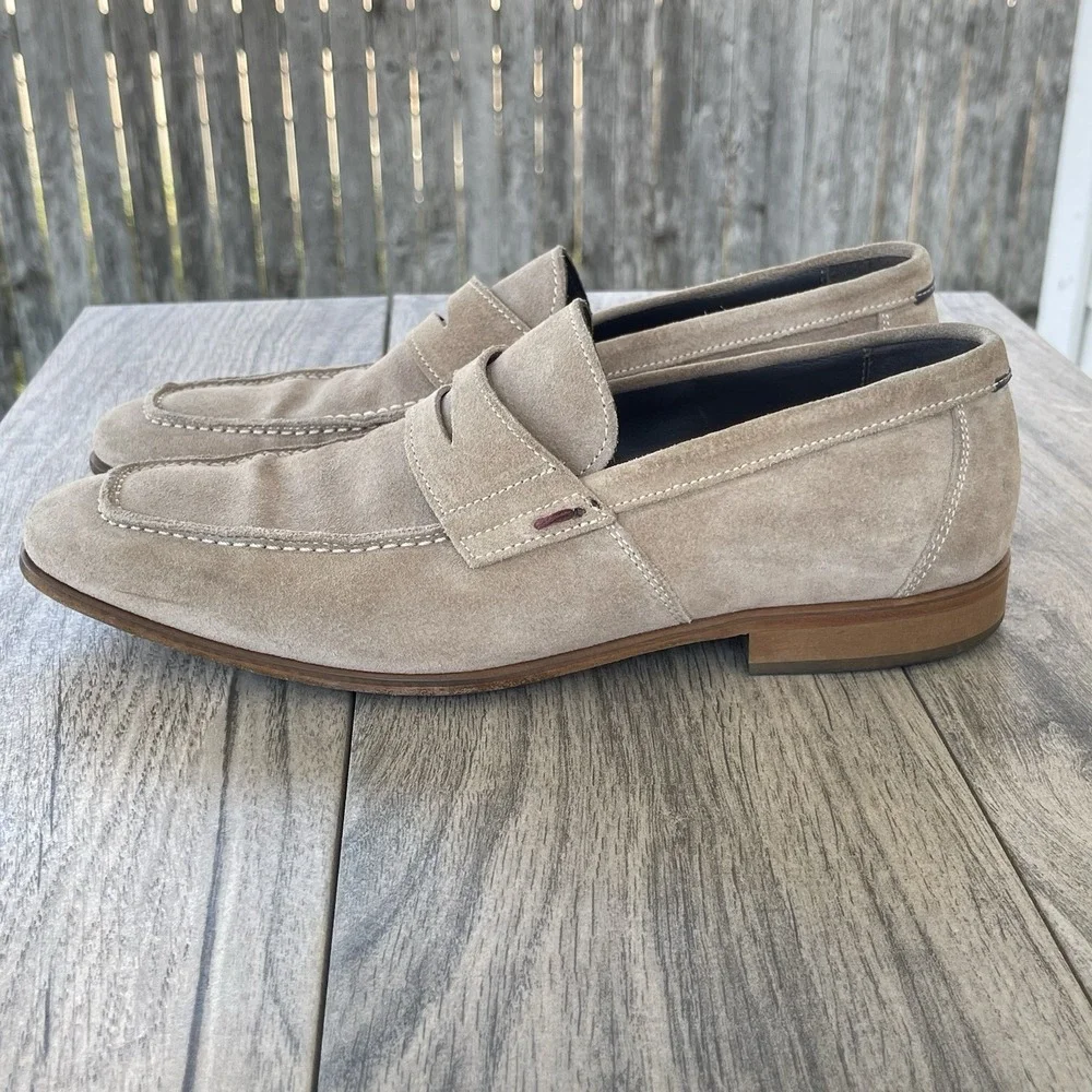 Bruno Magli Penny Loafers Shoes Mens 7 M Brown Suede Leather Dress Slip On Italy